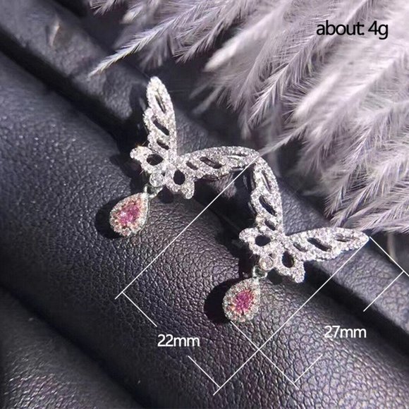 🔥Hollow Design Tear Drop Pink Butterfly Wings Earrings, MLNN1082 - Picture 4 of 4